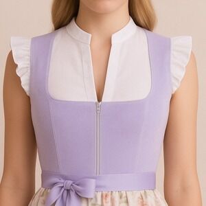 New Large White Ruffle Sleeve Dirndl Oktoberfest Top High V Neck Blouse